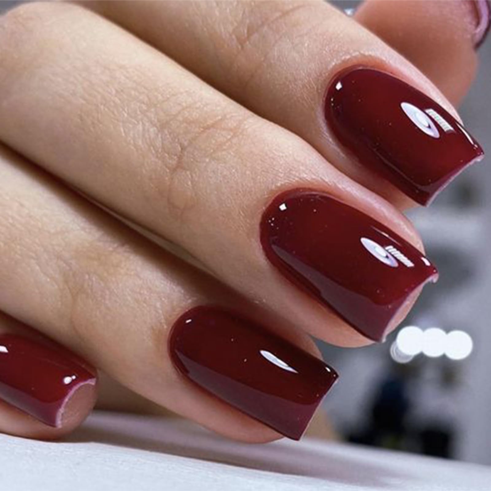 Modelones Press on Nails, Dark Red Short Square Fake Nails, Fall Halloween Reusable Nail Kit with Nail Glue Adhesive Tabs Mini Nail File, Nails Press Ons 32Pcs16 Sizes, Women Girl Gift